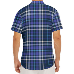 Blue Border Tartan Pattern Print Men's Deep V-Neck Shirt