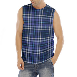 Blue Border Tartan Pattern Print Men's Fitness Tank Top