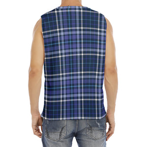 Blue Border Tartan Pattern Print Men's Fitness Tank Top