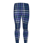 Blue Border Tartan Pattern Print Men's leggings