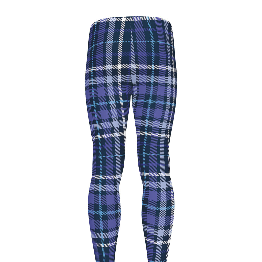 Blue Border Tartan Pattern Print Men's leggings