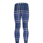 Blue Border Tartan Pattern Print Men's leggings