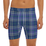 Blue Border Tartan Pattern Print Men's Long Boxer Briefs