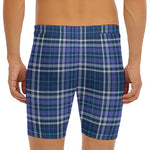 Blue Border Tartan Pattern Print Men's Long Boxer Briefs