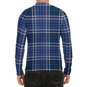 Blue Border Tartan Pattern Print Men's Long Sleeve Rash Guard