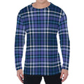 Blue Border Tartan Pattern Print Men's Long Sleeve T-Shirt