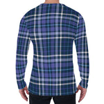 Blue Border Tartan Pattern Print Men's Long Sleeve T-Shirt