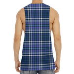 Blue Border Tartan Pattern Print Men's Muscle Tank Top