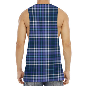 Blue Border Tartan Pattern Print Men's Muscle Tank Top