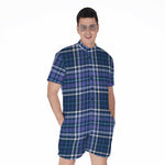 Blue Border Tartan Pattern Print Men's Rompers