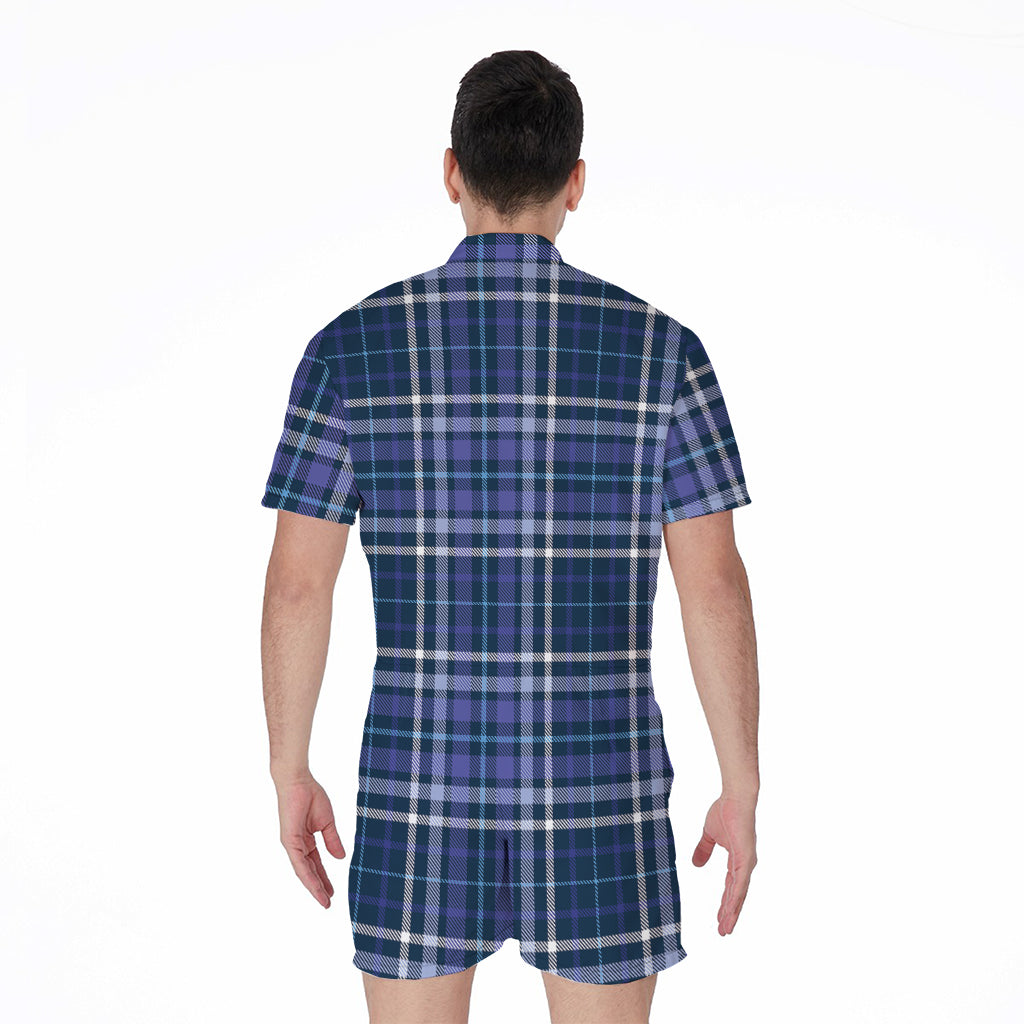 Blue Border Tartan Pattern Print Men's Rompers