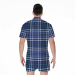 Blue Border Tartan Pattern Print Men's Rompers