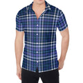 Blue Border Tartan Pattern Print Men's Shirt