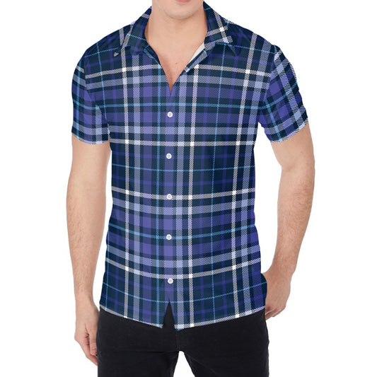 Blue Border Tartan Pattern Print Men's Shirt