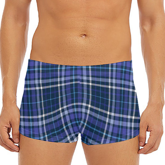 Blue Border Tartan Pattern Print Men's Short Boxer Briefs