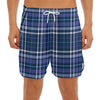 Blue Border Tartan Pattern Print Men's Split Running Shorts