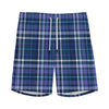 Blue Border Tartan Pattern Print Men's Sports Shorts