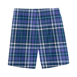 Blue Border Tartan Pattern Print Men's Sports Shorts