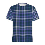 Blue Border Tartan Pattern Print Men's Sports T-Shirt