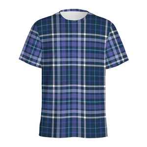 Blue Border Tartan Pattern Print Men's Sports T-Shirt