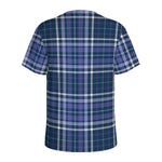 Blue Border Tartan Pattern Print Men's Sports T-Shirt