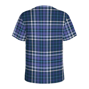Blue Border Tartan Pattern Print Men's Sports T-Shirt