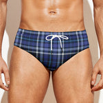 Blue Border Tartan Pattern Print Men's Swim Briefs