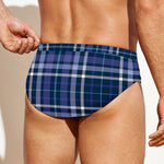 Blue Border Tartan Pattern Print Men's Swim Briefs