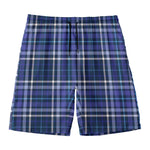 Blue Border Tartan Pattern Print Men's Swim Trunks