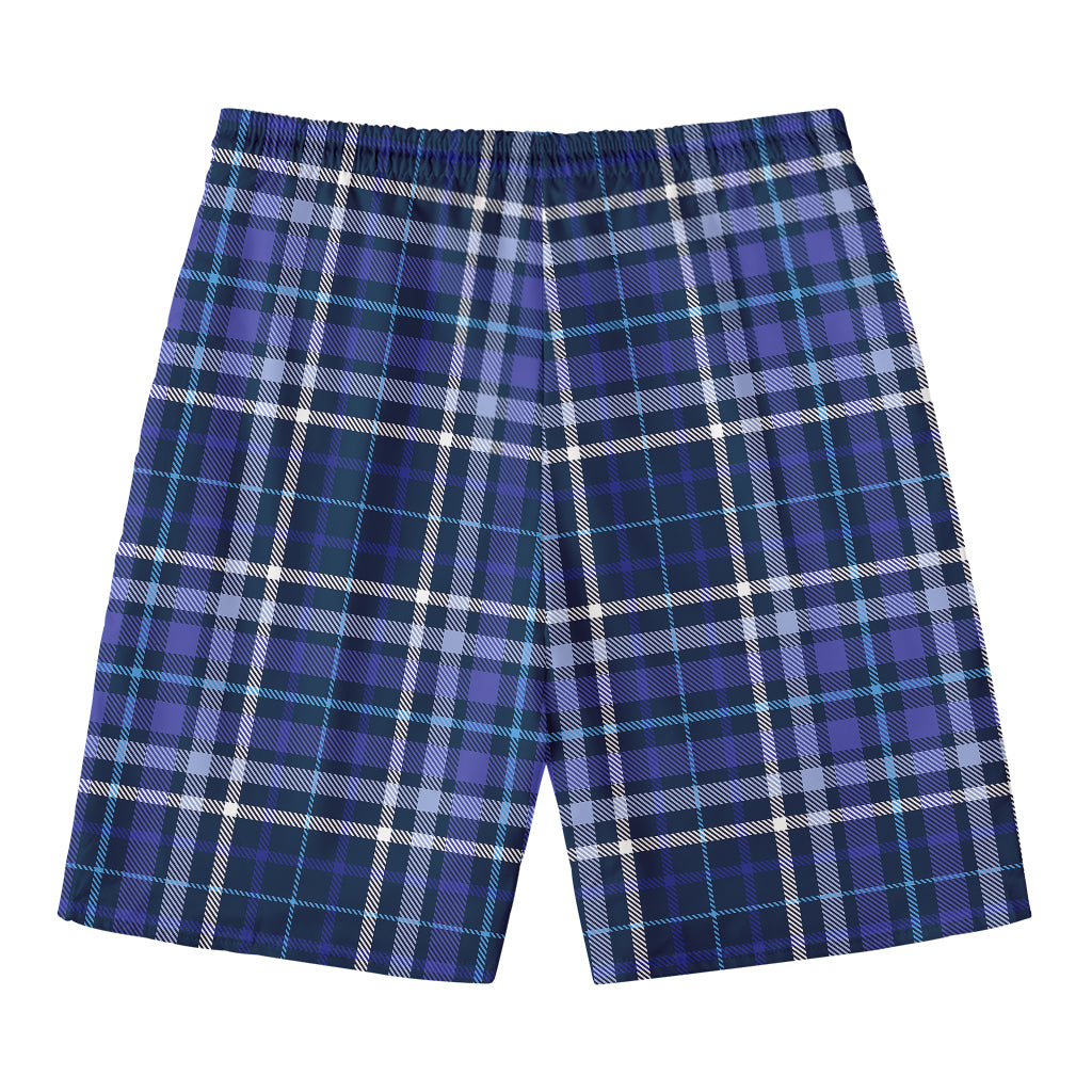 Blue Border Tartan Pattern Print Men's Swim Trunks