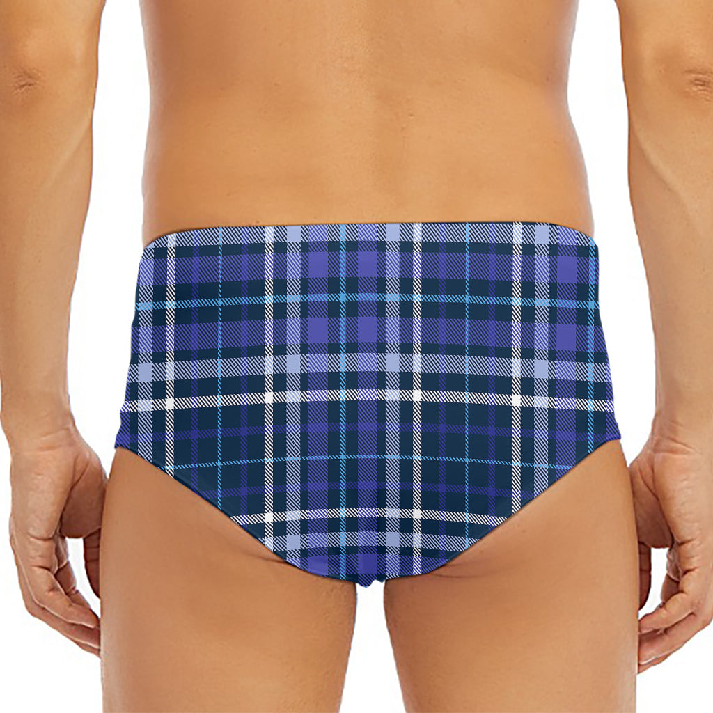 Blue Border Tartan Pattern Print Men's Triangle Swim Briefs
