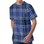Blue Border Tartan Pattern Print Men's Velvet T-Shirt
