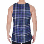 Blue Border Tartan Pattern Print Men's Velvet Tank Top