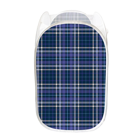 Blue Border Tartan Pattern Print Mesh Laundry Hamper