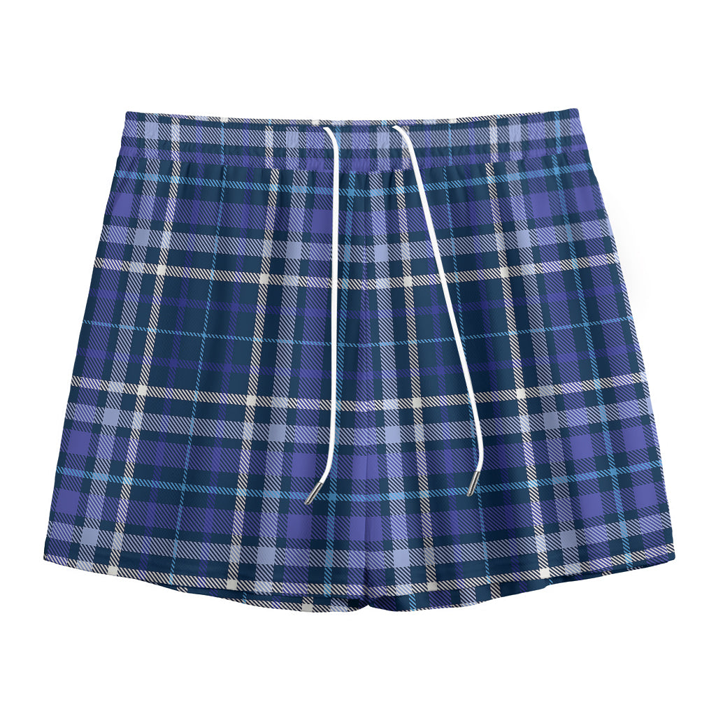 Blue Border Tartan Pattern Print Mesh Shorts