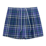 Blue Border Tartan Pattern Print Mesh Shorts