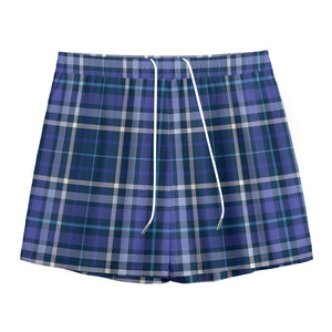 Blue Border Tartan Pattern Print Mesh Shorts