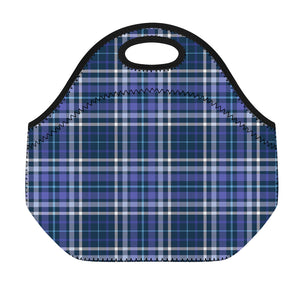 Blue Border Tartan Pattern Print Neoprene Lunch Bag