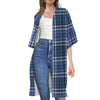 Blue Border Tartan Pattern Print Open Front Beach Cover Up