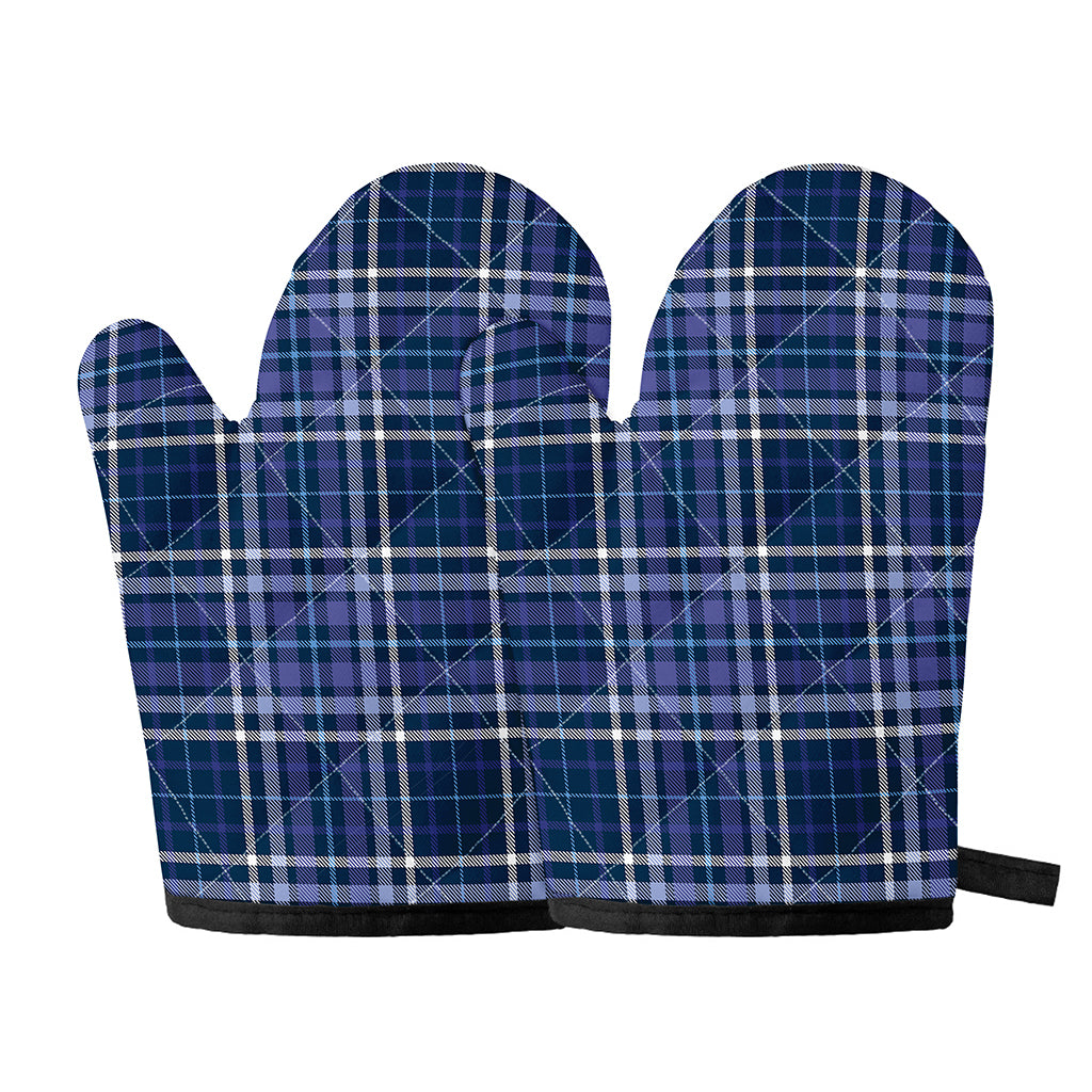 Blue Border Tartan Pattern Print Oven Mitts