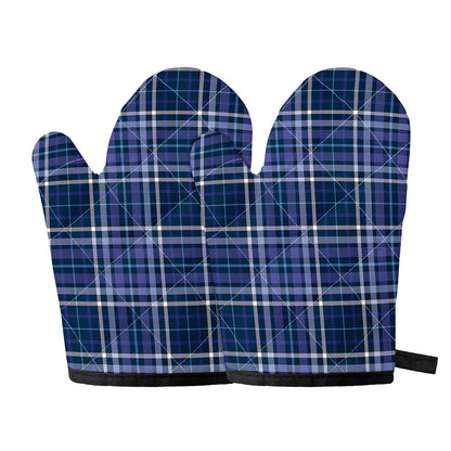 Blue Border Tartan Pattern Print Oven Mitts