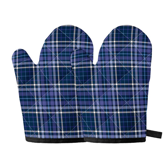 Blue Border Tartan Pattern Print Oven Mitts