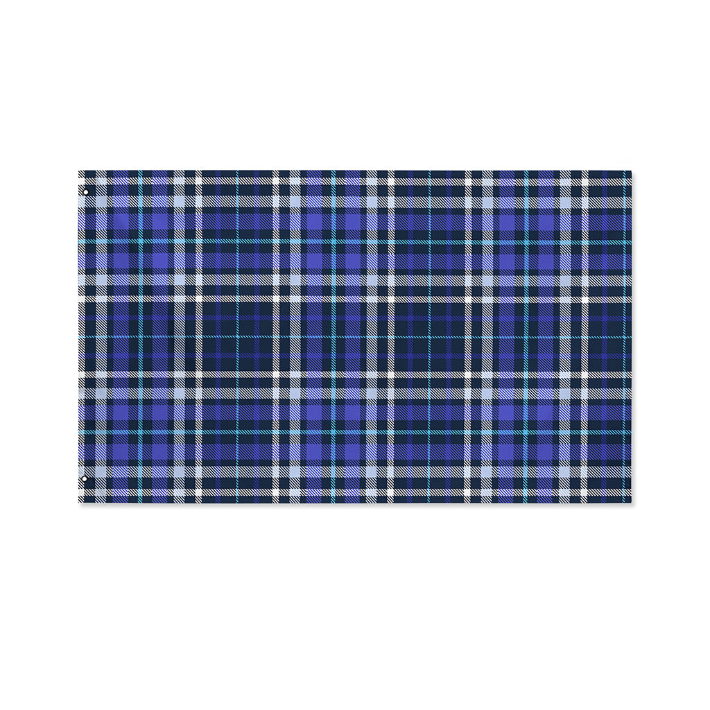 Blue Border Tartan Pattern Print Polyester Flag
