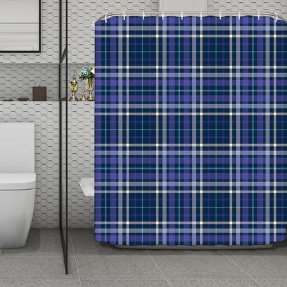 Blue Border Tartan Pattern Print Polyester Shower Curtain