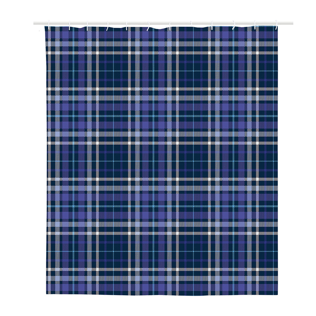 Blue Border Tartan Pattern Print Polyester Shower Curtain