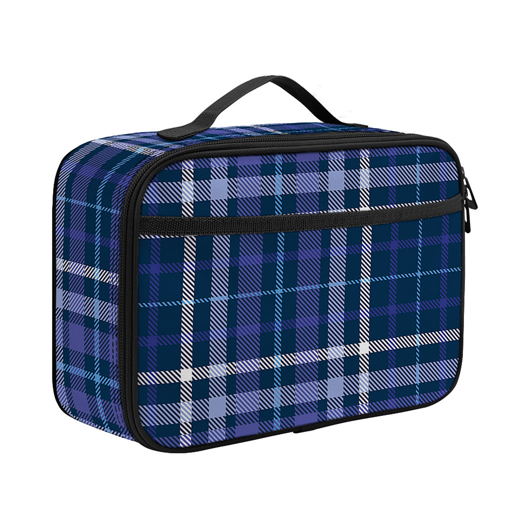 Blue Border Tartan Pattern Print Portable Lunch Bag