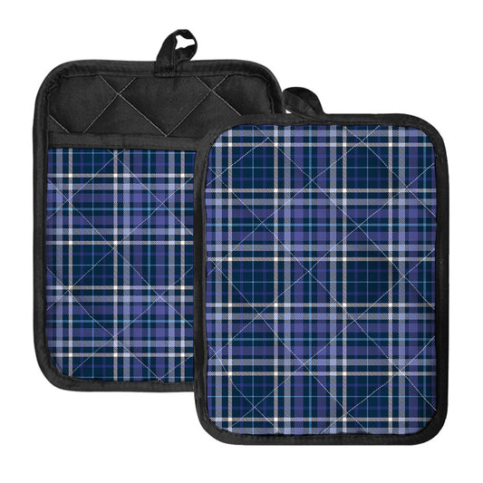 Blue Border Tartan Pattern Print Pot Holders With Pocket
