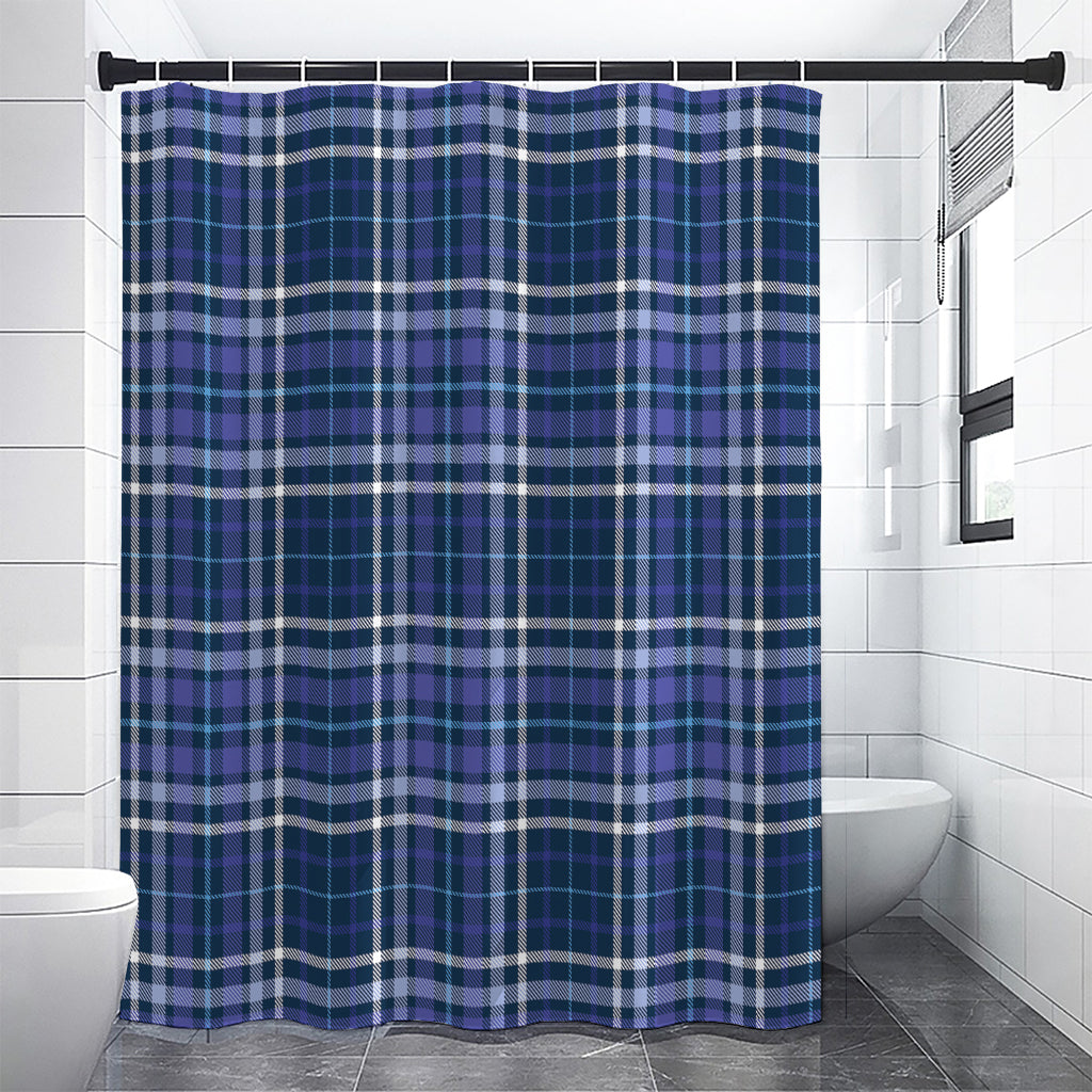 Blue Border Tartan Pattern Print Premium Shower Curtain