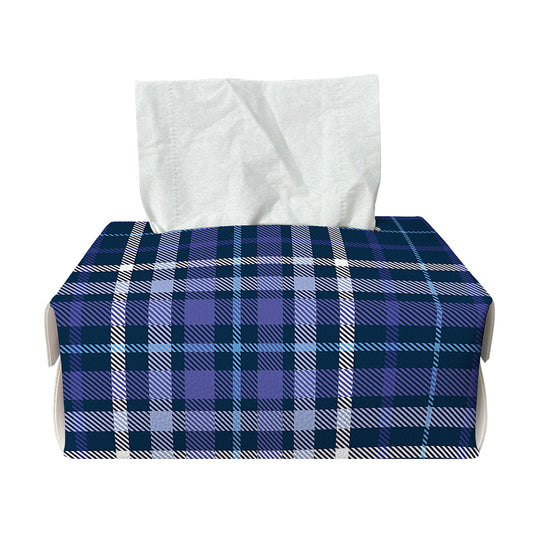 Blue Border Tartan Pattern Print Rectangle Tissue Box Cover