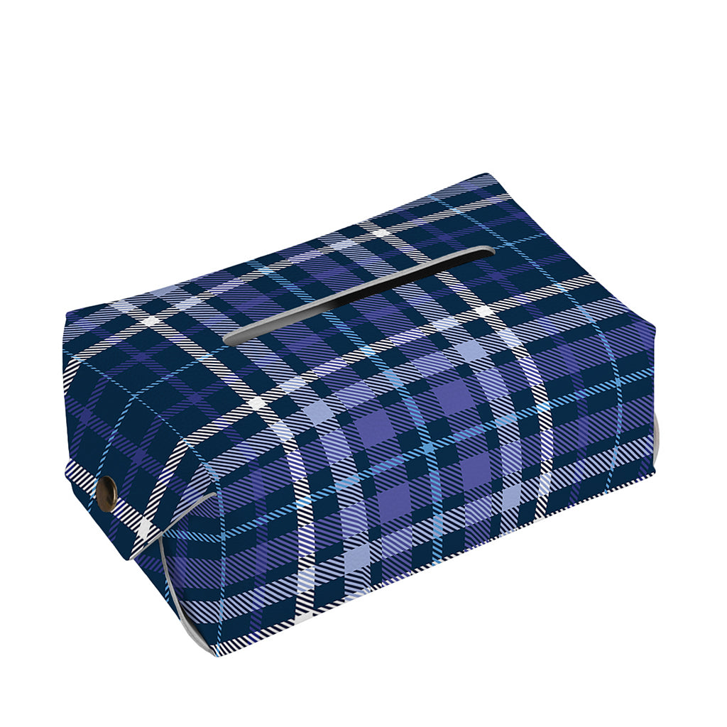 Blue Border Tartan Pattern Print Rectangle Tissue Box Cover